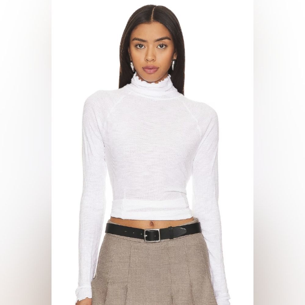 EUC Free People Intimately Make it Easy waffle knit mock neck crop long sleeve